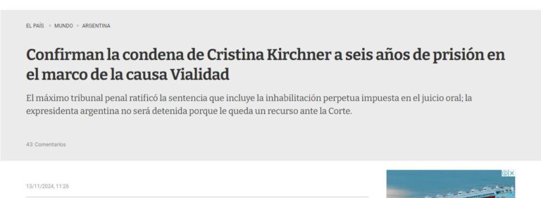 Cómo reflejaron los medios del mundo la condena a Cristina Kirchner Cómo reflejaron los medios del mundo la condena a Cristina Kirchner