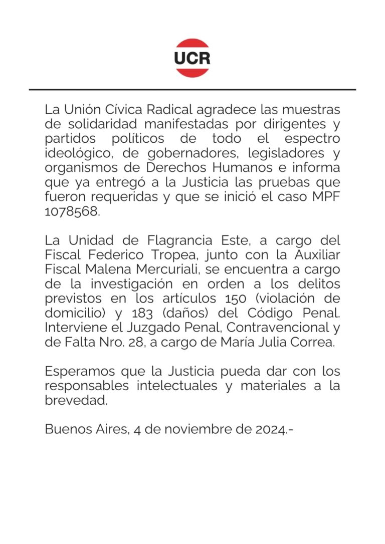 El ataque a la sede del Comité Nacional de la UCR: pese a la acusación de Milei, Bullrich se puso a disposición de Lousteau, en un tenso intercambio