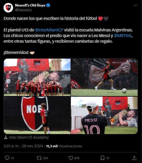 La emotiva foto de Thiago Messi en su visita al predio de Newell´s, donde todo empezó para Leo