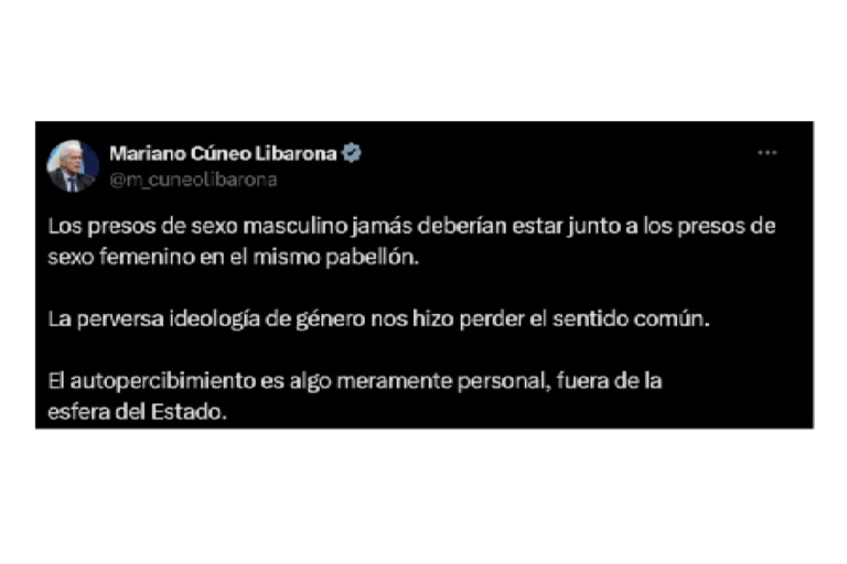 Mariano Cúneo Libarona opinó sobre la ideología de género por la presa trans que abusó y embarazó a una colega Mariano Cúneo Libarona opinó sobre la ideología de género por la presa trans que abusó y embarazó a una colega