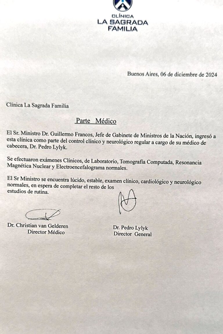 Dieron de alta a Guillermo Francos y podría reintegrarse el lunes a sus funciones Dieron de alta a Guillermo Francos y podría reintegrarse el lunes a sus funciones