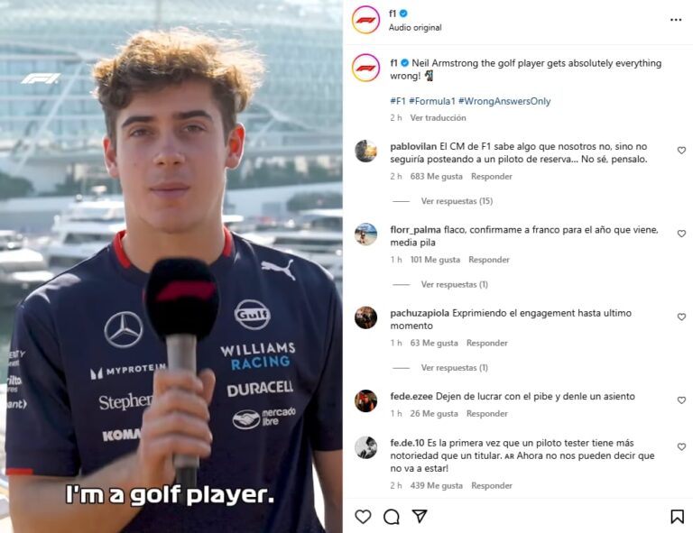 El desopilante video de Franco Colapinto para Fórmula 1 y la reacción de los fans: “El CM sabe algo que nosotros no”