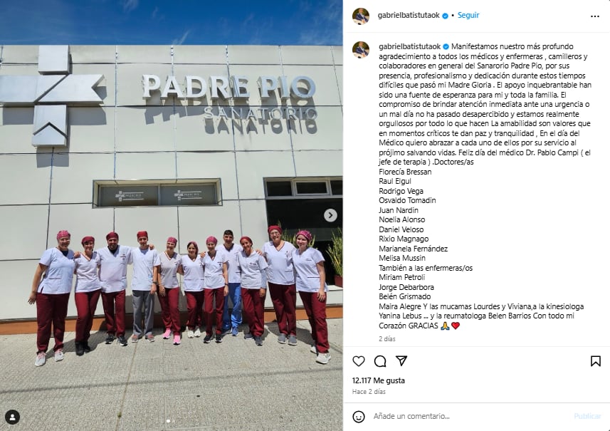 Murió Gloria Zilli, la madre de Gabriel Batistuta, y su nieto le dedicó un doloroso mensaje de despedida