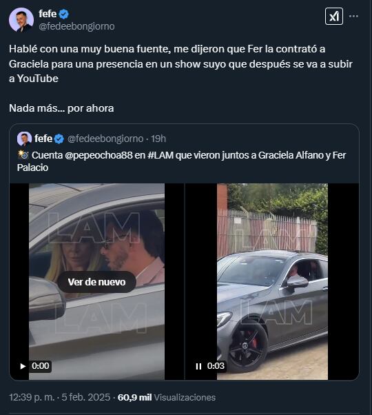 El motivo detrás del encuentro de Graciela Alfano y Fer Palacios luego de los rumores de romance El motivo detrás del encuentro de Graciela Alfano y Fer Palacios luego de los rumores de romance