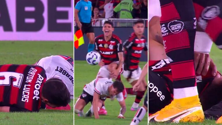 La impactante lesión de una estrella del Flamengo tras chocar con un futbolista argentino del San Pablo La impactante lesión de una estrella del Flamengo tras chocar con un futbolista argentino del San Pablo