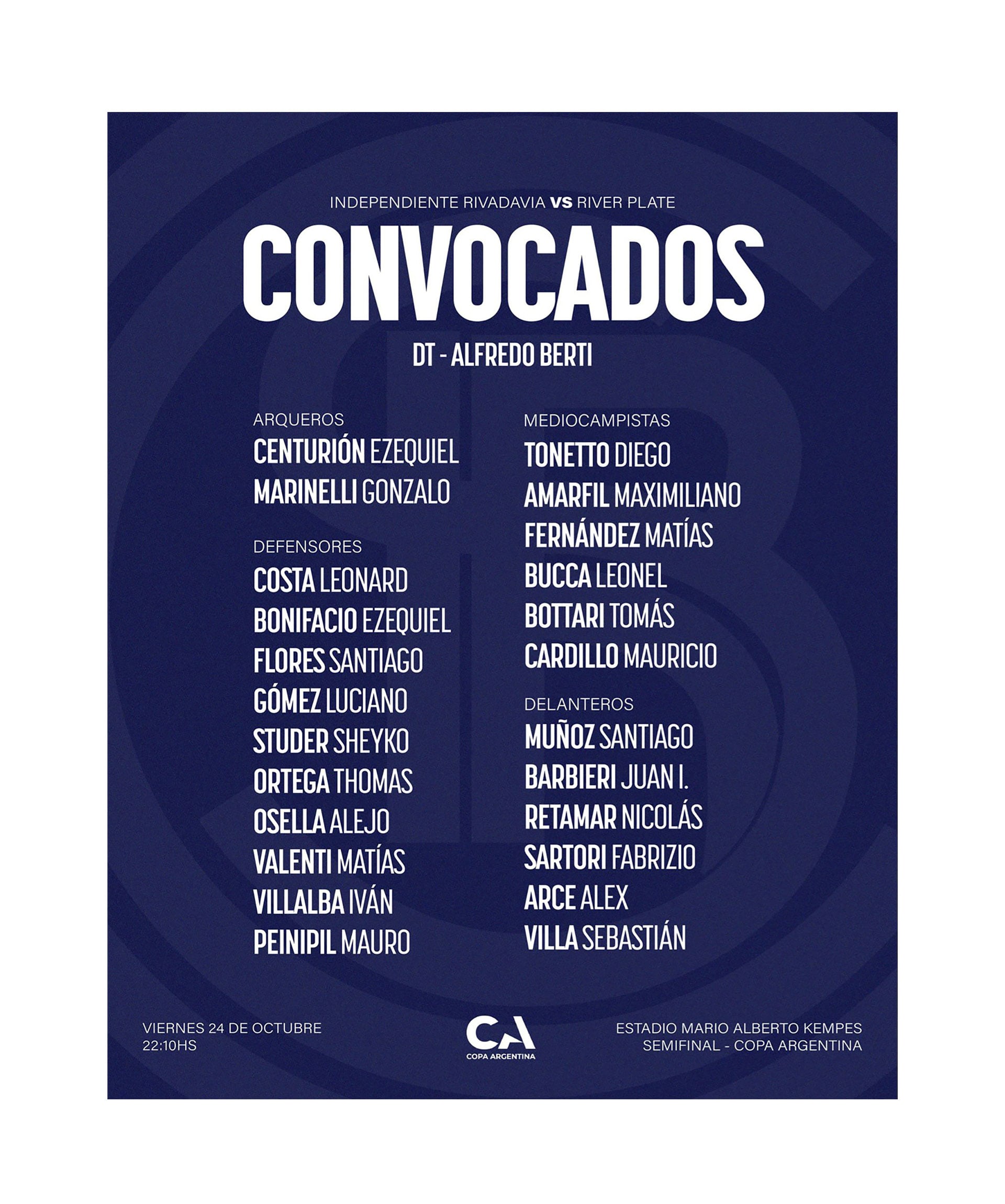 River Plate buscará la final de la Copa Argentina ante Independiente Rivadavia: hora, TV y formaciones